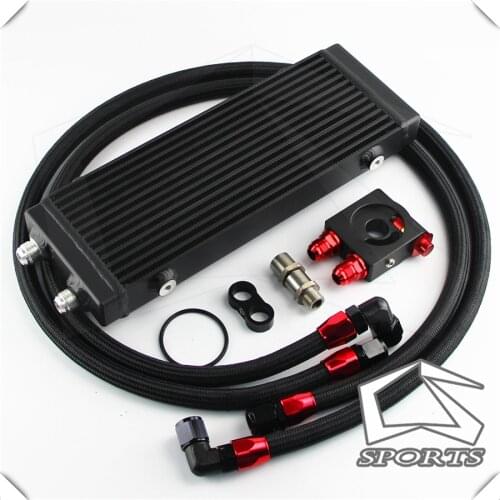 Medium 14" Dual Pass Bar & Plate Oil Cooler thermostatic Filter Adapter Hose Kit