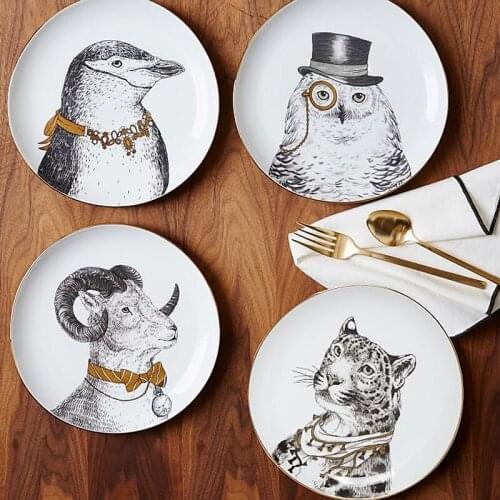 High Grade 8 Inch Royal Noble Animal Series Ceramic Dinner Plate / Wall Deco Plates Cup Coffee Milk Mugs Bone China Tableware