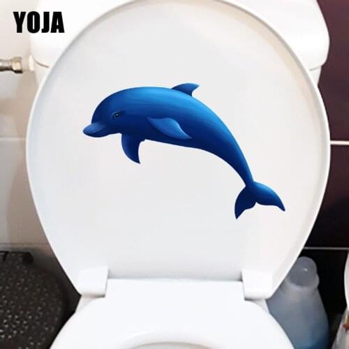 YOJA 23.8×15.6CM Blue Dolphin Personality Toilet Stickers Fashion Funny Kids Room Wall Decoration T1-2783