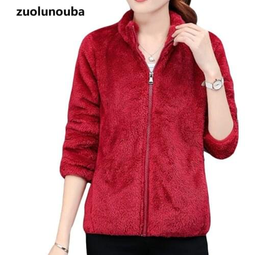 2020 Winter New Polar Fleece Women Sweatshirts Comfortable And Warm Coral Fleece All-match Solid Color Collar Zipper Ladies Coat