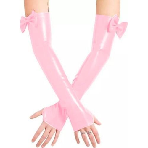 Plus Size Sexy Fingerless Gloves Wet look PVC Leather Club Dance Bowknot Long Hand Mittens Vintage Party Women Arm Length Gloves