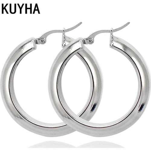 Fashion Earrings Jewelry Silver Color Stainless Steel Geometric Round Best Present For Women Girl Wholesale
