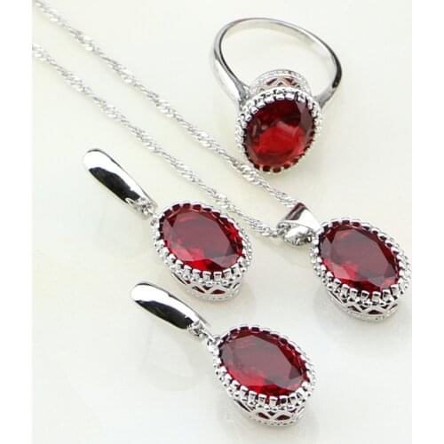 Crown 925 Sterling Silver Jewelry Red Australian Crystal Jewelry Sets For Women Wedding Earring/Pendant/Necklace/Ring
