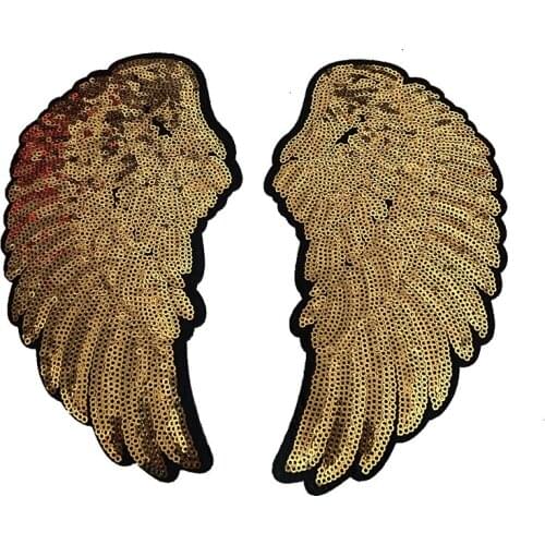 Gold Wings Sequined Iron on Sequins Feather Appliques patches for DIY Decoration Accessories