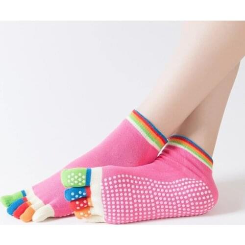1 Pairs Women Sports Colorful Yoga Socks Hot Fitness and Pilates Cotton Socks Rainbow Workout Anti Slip Toe Socks Breathable