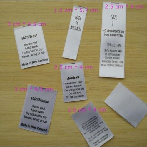 1000pcs Custom soft White silk satin ribbon washing tag print garment care label 3 * 4.5 cm