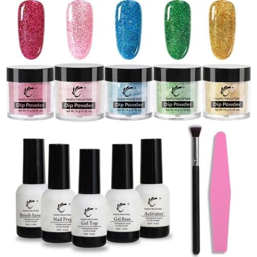12pcs lot party wedding Xmas 10ml Dip Nail dipping powder Glitter Pigment set brush file base top gel Activator Natural Dry