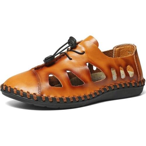 2019 New Sandals Men Breathable High Quality Genuine Leather Sandals Man Flats Plus Size Fashion Casual Mens Shoes