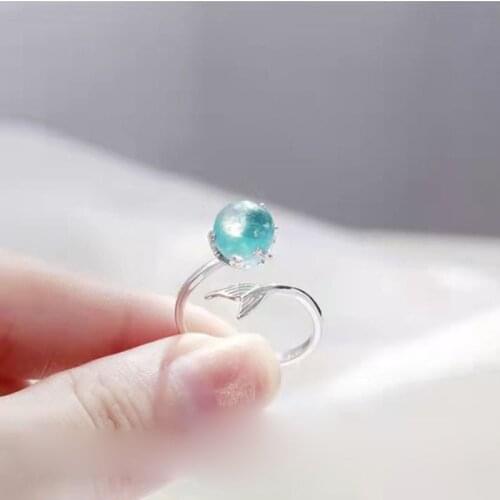 925 Simple Temperament Adjustable Ring Forest Mermaid Foam Fashion Creative Personality Sweet Fishtail Wholesale Jewelry Women