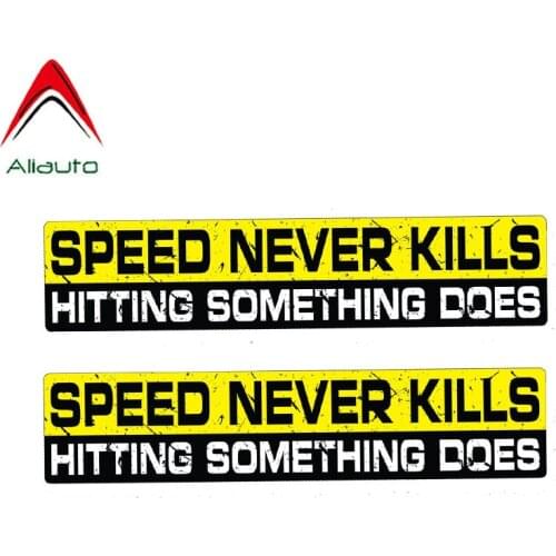 Aliauto 2 X Warning Car Sticker Speed Never Kills Hitting Something Does Decoration Cover Scratch Pvc Decal for Peugeot,15cm*3cm