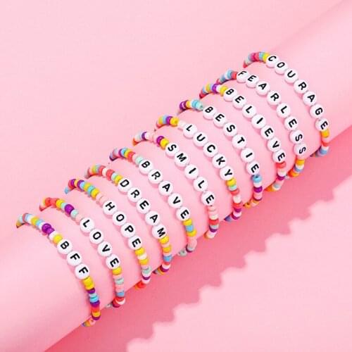 Letter Beaded Bracelet for Girls Rainbow Color Words Bead Bracelet Sweet Children Bracelet Friendship Gifts For Christmas 2021