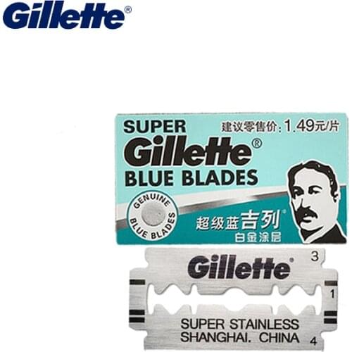 Gillette Super Blue Razor Blade for Men Stainless Steel Double Edge Beard Shaver Blades 5 Pcs/pack