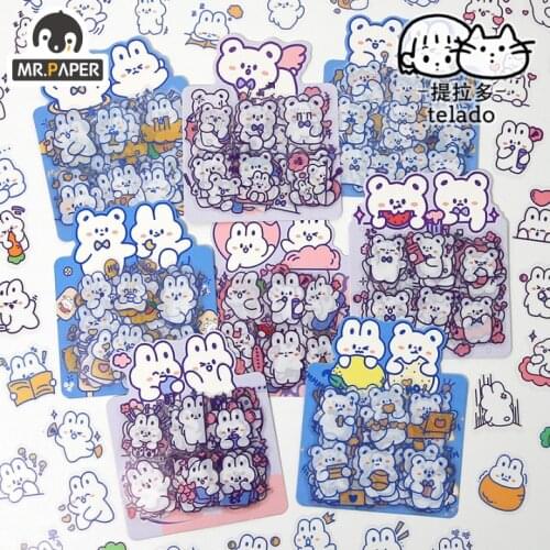 Mr.Paper 8 Kinds Of Design Cream Bear Rabbit Series PET Material Cute Cartoon Style Mini Sticker Decoration DIY Pocket Sticker