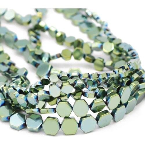 4/6/8MM Green Flat Hexagon Shape Natural Hematite Stone Spacers Charm Loose Beads For Jewelry Making Bracelet DIY Accessories