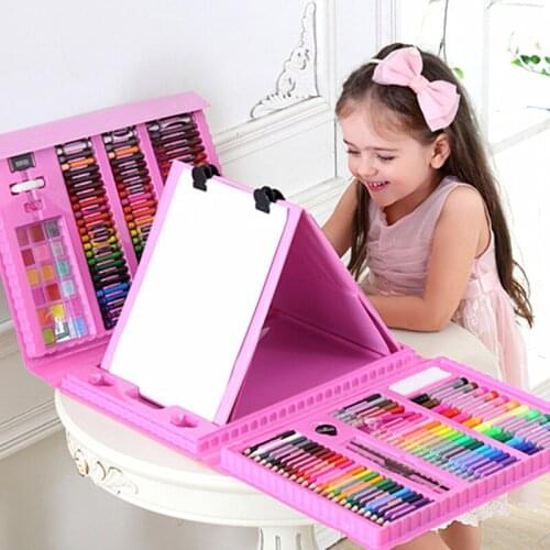 Childrens 208Pcs/Set Blue Pink Drawing Toys Painting Paint Tool Set Aluminum box Watercolor Pen