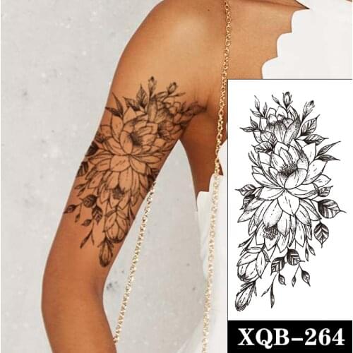 Hannah Style Temporary Tattoo Stickers Plain Line Flowers Rose Lotus Fake Tattoos Waterproof Tatoos Arm Leg Large Size for Women