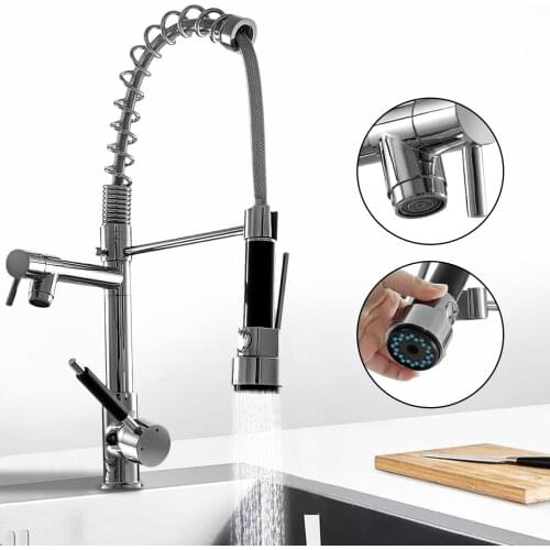 Chrome Spring Pull Down Kitchen Faucet Nozzle Dual Mode Water Mixer Single Handle Hot Cold 2 Outlet Shower Swivel Kitchen Taps