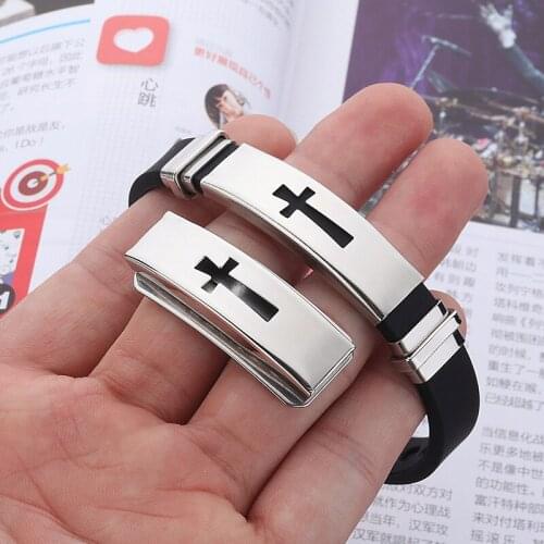 Personality Mens Bracelet Punk Style Titanium Steel Silicone Cross Bracelet Bangle Motorcycle Party Casual Bracelet Men Jewelry
