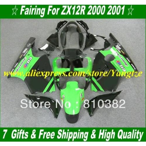 Injection Fairing kits for KAWASAKI Ninja ZX12R 00 01 ZX 12R 2000 2001 ZX-12R Green black Motorcycle Fairings set+gifts HJ20