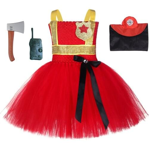 Halloween Firefighter Costume Children Kids Fireman Super Hero Cosplay Tutu Dress With A Set For Christmas Holidays Photograph