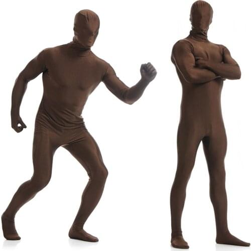 Customized for open eyes mouth add crotch free shipping Full Body Zentai Suit Brown Tight Suits Pure Color Halloween Party