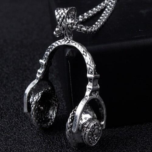 Creative Personality Trendy Headset Pendant Necklace Hip-Hop Long Titanium Steel Box Chain Necklace Unique Design Jewelr