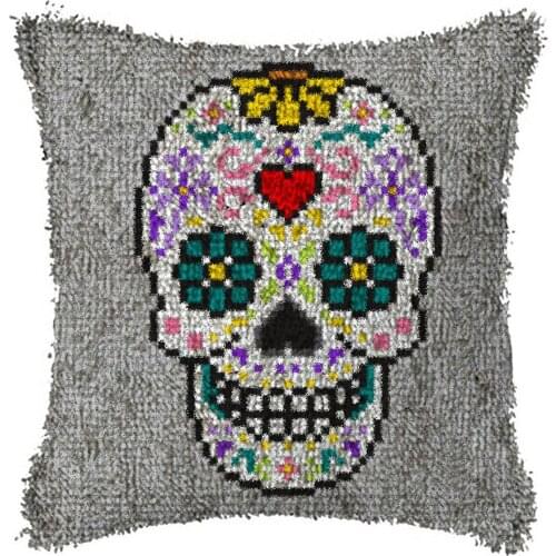 Latch Hook Flower Skull Cushion Pillow Case Canvas Acrylic Yarn Latched Hook Pillow Kits Crochet Cushion Cover