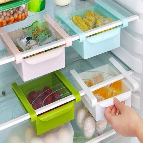 Kitchen Organizer Adjustable Kitchen Refrigerator Storage Rack Fridge Freezer Shelf Holder Pull-out Drawer Organiser Space Saver