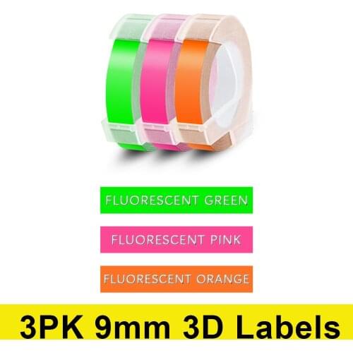 Labelwell 3PK Compatible Dymo 3D 9mm label tape Multicolors 3D Embossing Tapes For Dymo 1540 1610 12965 Motex E101 Label Machine