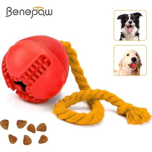 Benepaw Strong Rope Dog Toys Interactive Nontoxic Rubber Food Dispensing Ball For Small Large Dogs Pet Training Teeth Cleaning