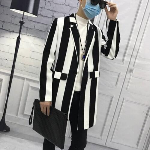 Men Striped Coat Long Section Windbreaker Mens Trench Jacket Slim Casual Wild Handsome Hair Stylist Mens Clothing S-3xl