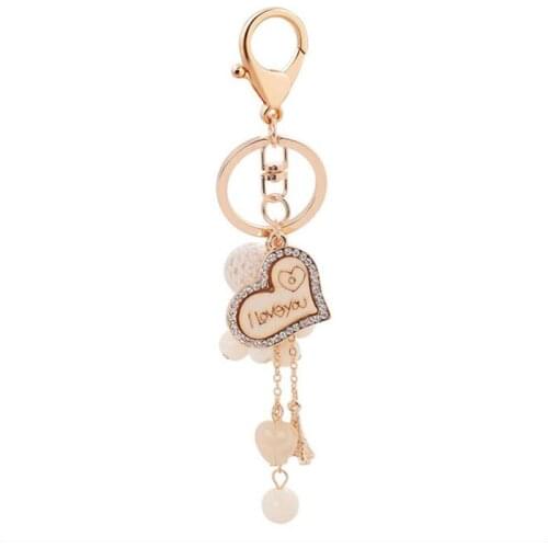 New Fashion Rhinestone Gold Wooden Heart Love Keychain Alloy Car Handbag Crystal Pendant Gift Lady Bag Key Ring Best Gift
