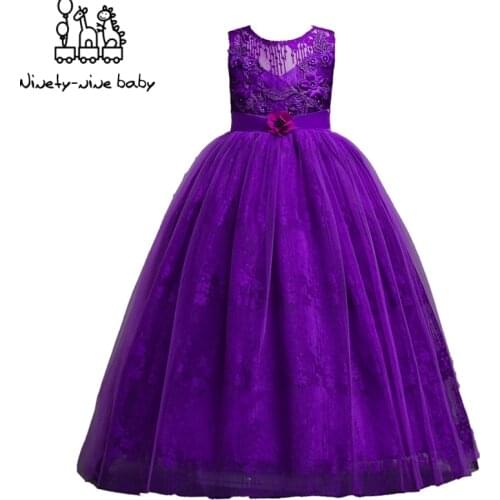 New Princess Long Dress Kids Flower Bridesmaid Dress For Girls Vintage Children Dresses For Wedding Party Formal Ball Gown 3-13Y