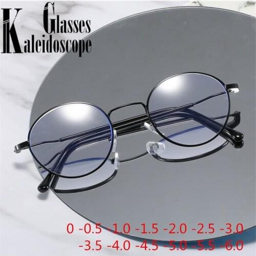 Round Myopia Glasses Women Men Anti Blue Light Prescription Eyeglasses Students Computer Nearsighted Eyewear -0.5 1.5 2.0 to -6