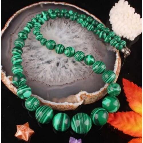 6-14MM Green Malachite necklace 18"AAA FE
