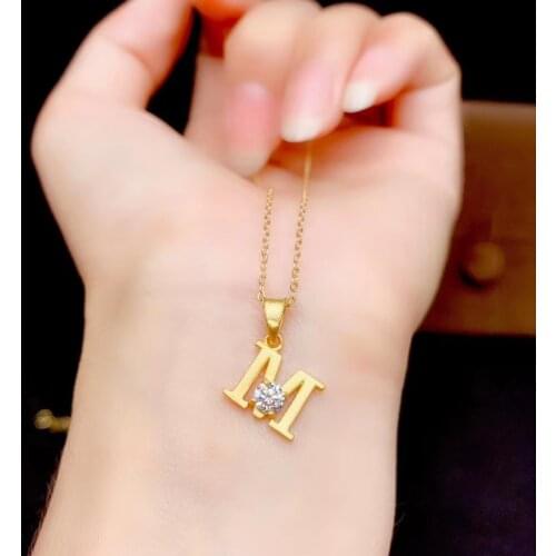 Word M style chic pouring moissanite gem necklace for women necklace real 925 silver gold plated birthday gift
