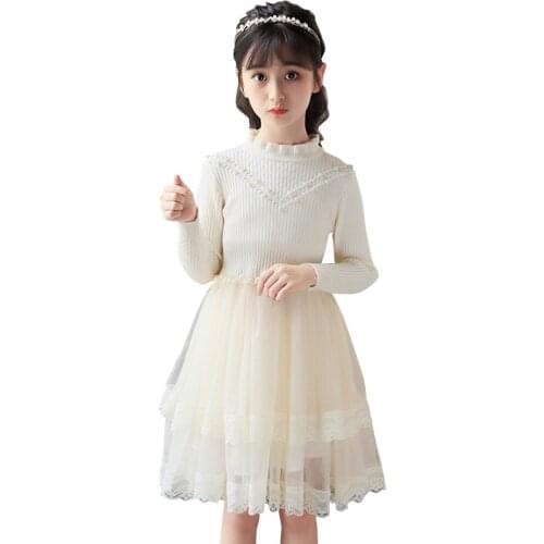 Dress For Girls Lace Girls Knitted Dresses Mesh Kids Sweater Dresses Spring Autumn Girls Costumes Kids