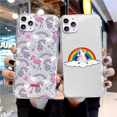 Rainbow Unicorn Cute Cartoon pink Phone Case For iphone 5 5s se 2 6 6s 7 8 12 mini plus X XS XR 11 PRO MAX transparent silicone