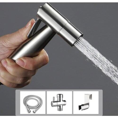 Handheld Toilet Bidet Faucet Sprayer Set Kit Self Cleaning Stainless Steel Spray Gun Bathroom Shower Head No Punch Washing Floor