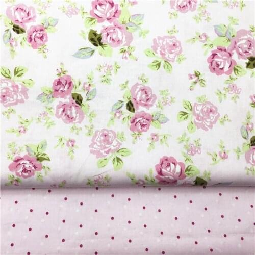 100% cotton twill cloth elegant pink auqa rose flower dots fabrics for DIY crib bedding apparel quilting handwork decoration