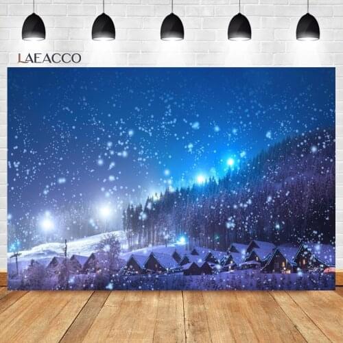Dreamy Winter Tree Night Christmas Village Forest Snow Star Interior Home Decro Scenic Photo Backdrop Photo Background Photozone