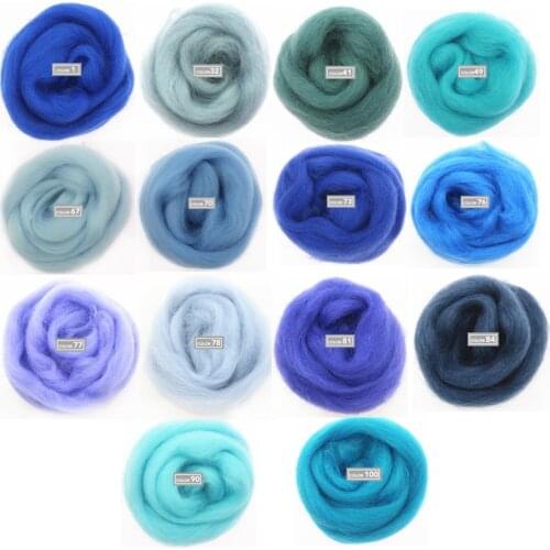 14 Colors Blue Series Wool Fibre 10g/20g/50g/bag Flower Plants Wool Roving Needle Felting Handmade Spinning DIY Craft Materials