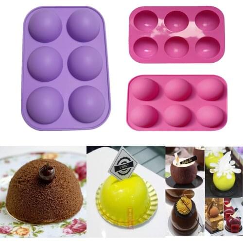 Silicone Cake Mold 6-Cavity Semi Sphere Baking Mould DIY Ice Tray for Chocolate Jelly Incense Candle Soap kitchen Tools