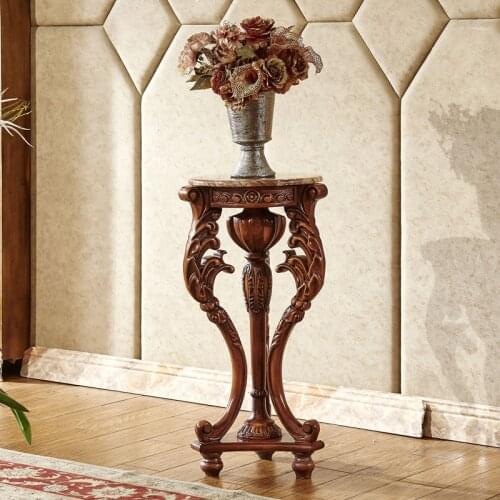 European-style Solid Wood Flower Stand Side View Platform Antique Dark Carved Flower Bonsai Stand Balcony Flower Pot Floor Rack