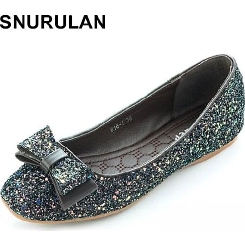 SNURULAN2018 New Fashion Flats Women Casual Boat Shoes Womens Flats Butterfly-knot Elegant Ladies Single Brand Shoes E325