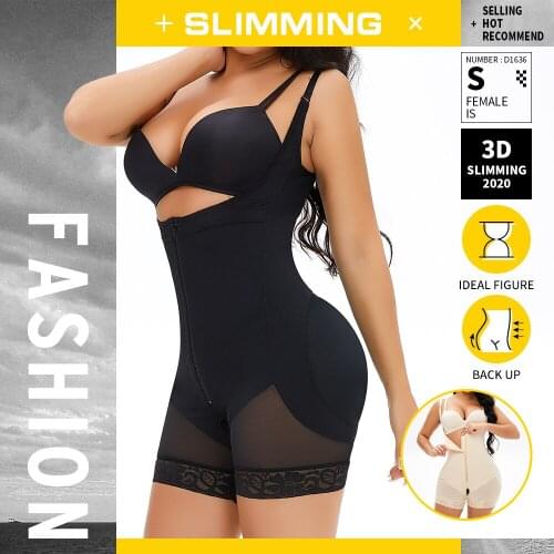Women Full Body Firm Tummy Control Waist Trainer Underwear Fajas Bodysuit Shapewear Open Bust Body Shapers Butt Lifter Plus Size
