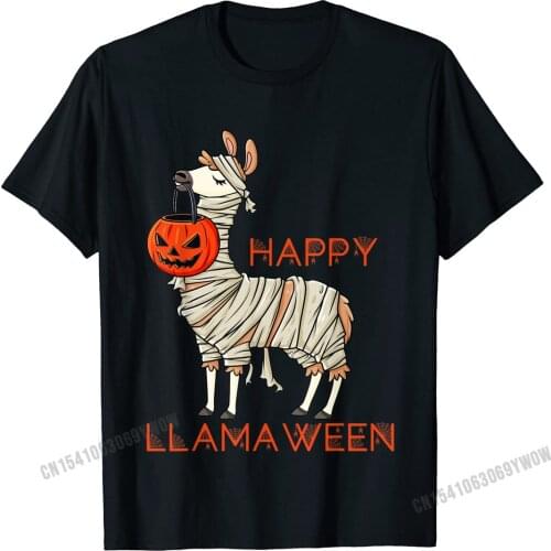 Happy Llamaween Funny Halloween Llama Women T-Shirt Camisas Men Normal Top T-Shirts Tops T Shirt For Men Company Printed T Shirt