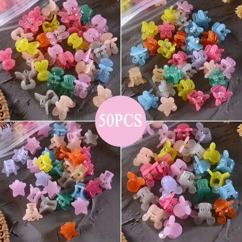50PCS/Set Small Hair Crabs For Girls Acrylic Cute Candy Color Flower Star Hair Clip Clamp Children Mini Hairpin Hair Accessories
