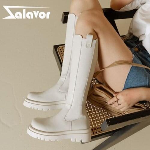Zalavor Real Leather Women Shoes Knee High Boots Low Heels Fashion Winter Long Boot Cool Outdoor Ladies Footwear Size 34-41