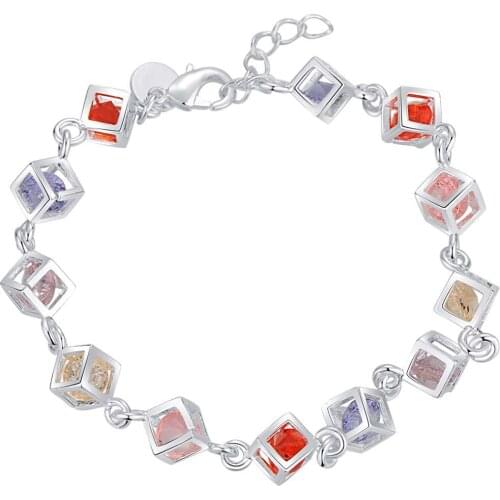 Lucky Silver Color Charm Bracelets For Women Christmas Gifts Lady Popular Fashion Classic Jewelry Stones Grid/bgzajyga